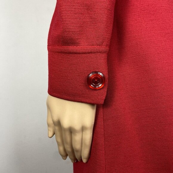 Vtg 60s 70s Knit Wool Dress Sz M Full Front Button Up Pockets Red - Picture 8 of 14